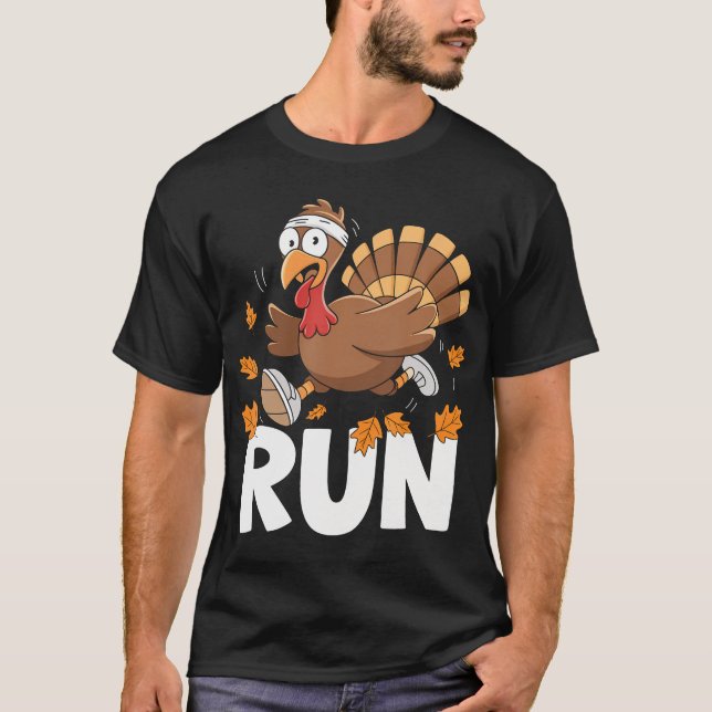Funny Turkey Run Thanksgiving Costume Running T-Shirt (Front)