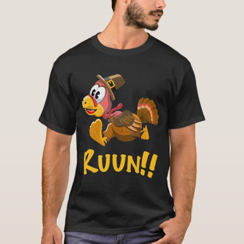 Funny Turkey Running Thanksgiving Family Gift Cool T_Shirt