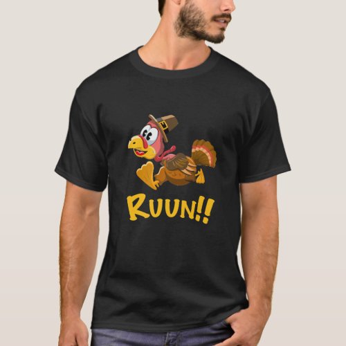 Funny Turkey Running Thanksgiving Family Gift Cool T_Shirt