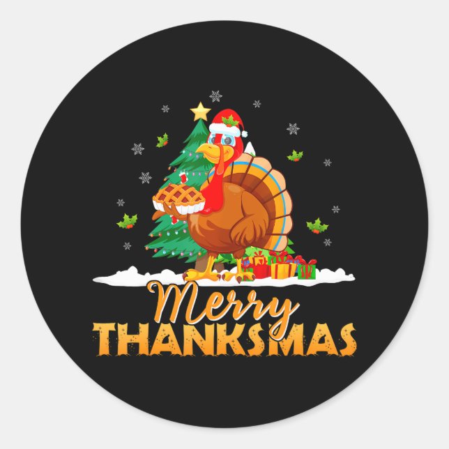 Funny Turkey Santa Merry Thanksmas Christmas Classic Round Sticker (Front)