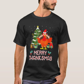 Funny Turkey Santa Merry Thanksmas Christmas Thank T-Shirt