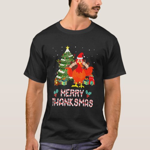 Funny Turkey Santa Merry Thanksmas Christmas Thank T_Shirt