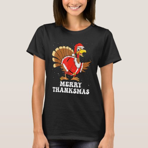 Funny Turkey Santa Merry Thanksmas Christmas Thank T_Shirt