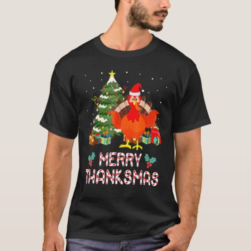 Funny Turkey Santa Merry Thanksmas Christmas Thank T_Shirt