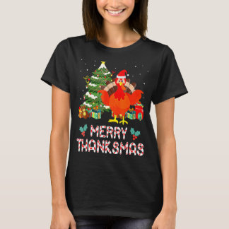 Funny Turkey Santa Merry Thanksmas Christmas Thank T-Shirt