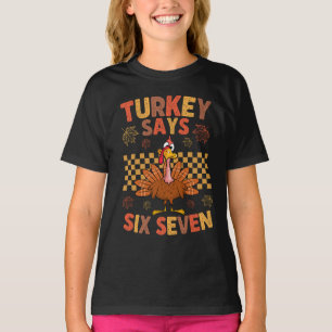 Funny “Turkey Says Six Seven” Thanksgiving Meme T-Shirt