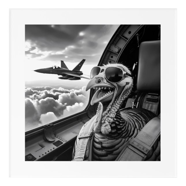 Funny Turkey Selfie Black & White Acrylic Print (Front)