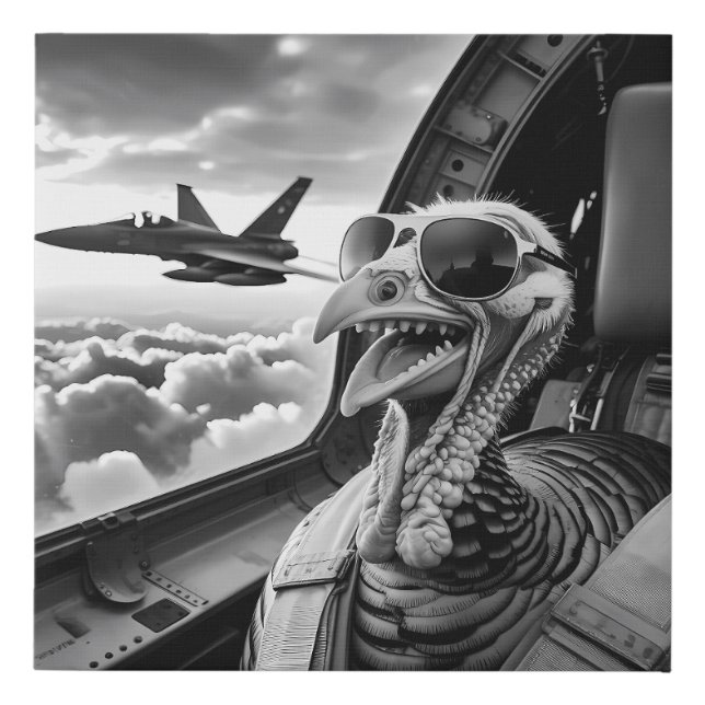 Funny Turkey Selfie Black & White Faux Canvas Print (Front)