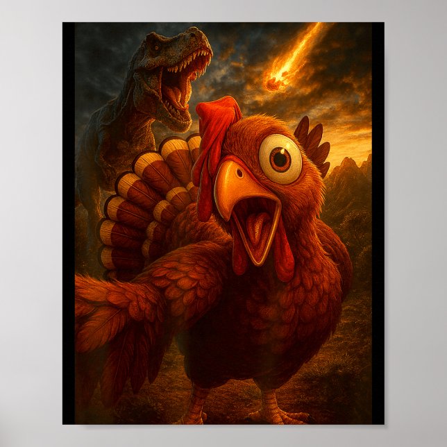 Funny Turkey Selfie With Dinosaur And Meteor Acaly Poster (Front)
