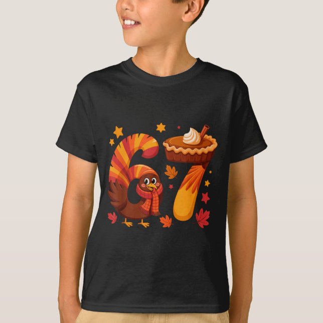 Funny Turkey Thanksgiving 67 Meme Six Seven  T-Shirt (Front)