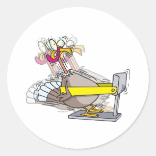 funny turkey thanksgiving diet cartoon classic round sticker