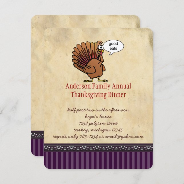 Funny Turkey Thanksgiving Dinner Invitation (Front/Back)