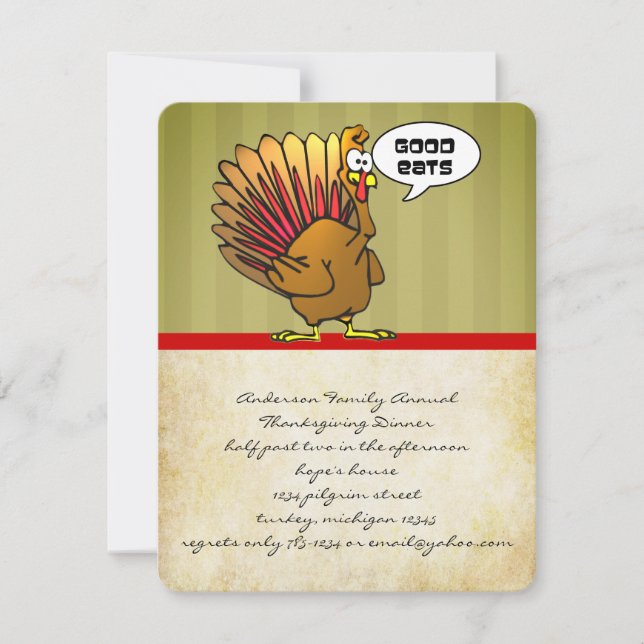 Funny Turkey Thanksgiving Dinner Invitation (Front)