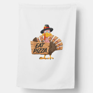 Funny Turkey Thanksgiving Eat Pizza Vegan Pilgrim  House Flag