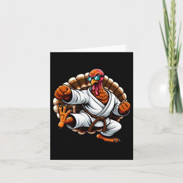 Funny Turkey Thanksgiving Karate Judo Martial Arts Card (Front)