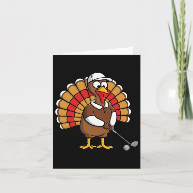 Funny Turkey With Golf Thankful Thanksgiving Golf  Card (Front)