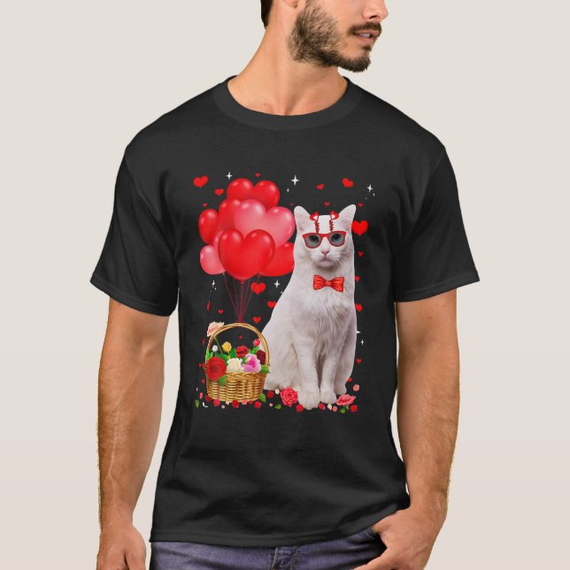 Funny Turkish Angora Cat Heart Valentine Cat Lover T-Shirt (Front)