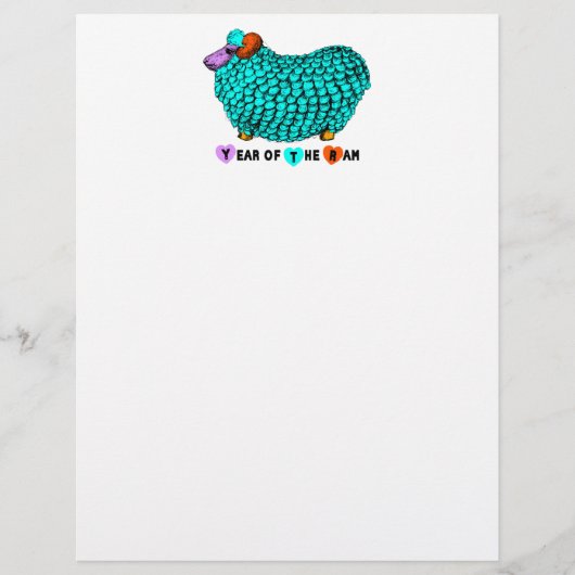 Funny Turqiose Ram Chinese Year Zodiac Letterhead (Front)