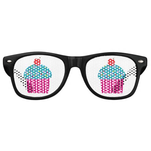 Funny Turquoise and Pink Cupcake w Cherry Novelty Retro Sunglasses