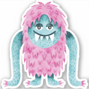 Funny Turquoise and Pink Monster with Big Arms Sticker