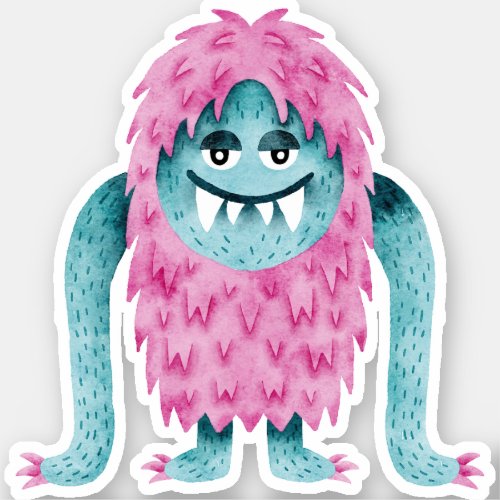 Funny Turquoise and Pink Monster with Big Arms Sticker