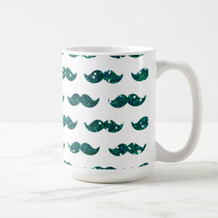 Funny Turquoise Glitter Mustache Pattern Printed Coffee Mug