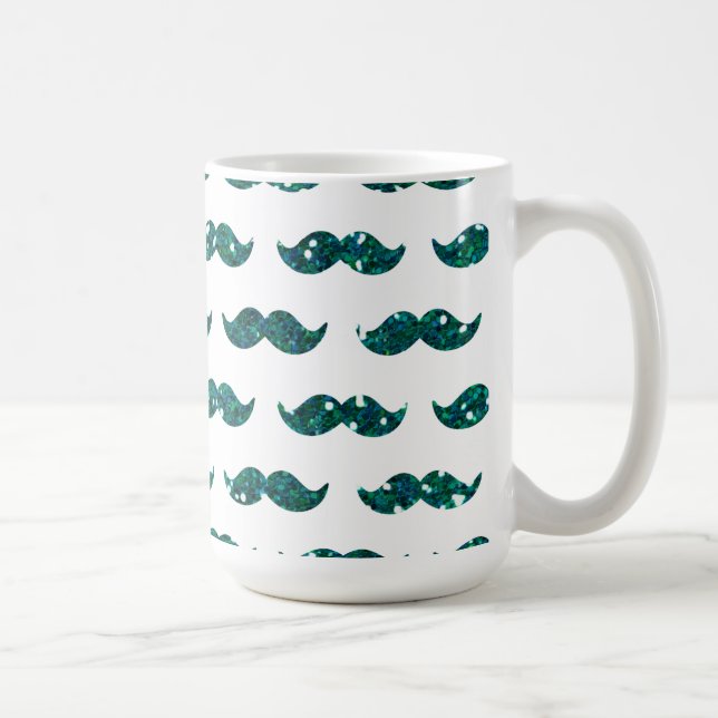 Funny Turquoise Glitter Mustache Pattern Printed Coffee Mug (Right)