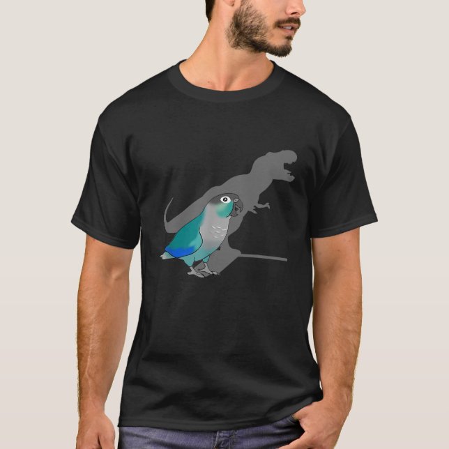 Funny Turquoise Green Cheeked Conure T-Rex Dinosau T-Shirt (Front)