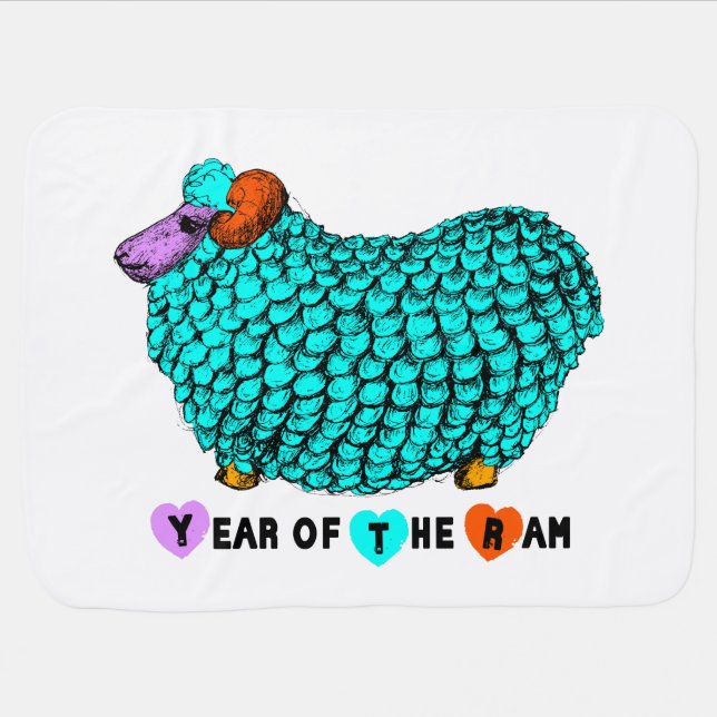 Funny Turquoise Ram Chinese New Year Zodiac Baby B Baby Blanket (Horizontal)