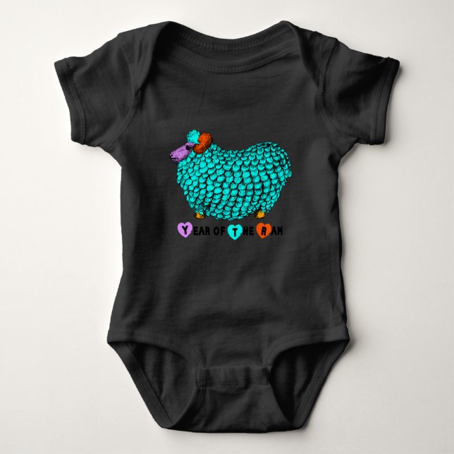 Funny Turquoise Ram Chinese New Year Zodiac Baby B Baby Bodysuit (Front)