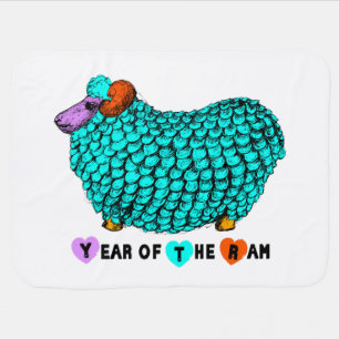 Funny Turquoise Ram Chinese New Year Zodiac Baby B Blanket