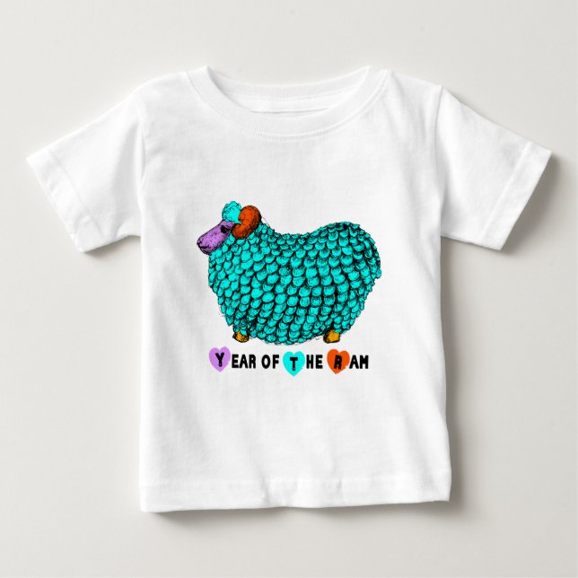 Funny Turquoise Ram Chinese New Year Zodiac Baby T Baby T-Shirt (Front)