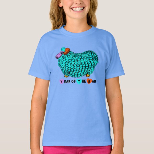 Funny Turquoise Ram Chinese Year Zodiac Girl Tee (Front)
