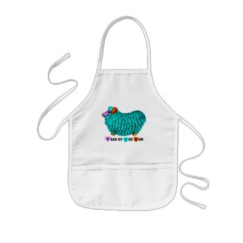 Funny Turquoise Ram Chinese Year Zodiac Kids Apron by 2015_year_of_ram at Zazzle
