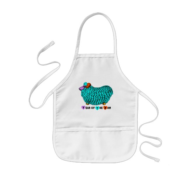 Funny Turquoise Ram Chinese Year Zodiac Kids apron (Front)