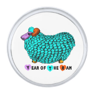 Funny Turquoise Ram Chinese Year Zodiac Lapel Pin