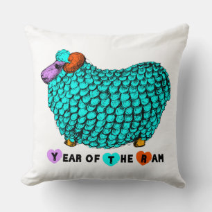 Funny Turquoise Ram Chinese Year Zodiac Square P Throw Pillow