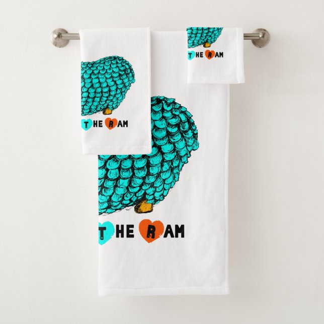 Funny Turquoise Ram Chinese Year Zodiac Towel Set (Insitu)
