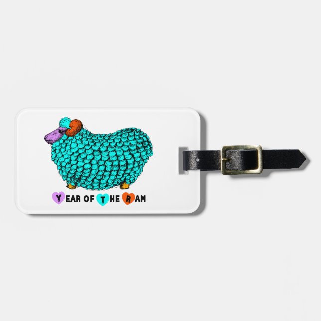 Funny Turquoise Ram Chinese Zodiac Luggage Tag (Front Horizontal)