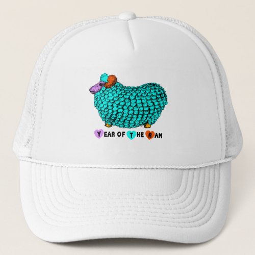 Funny Turquoise Ram Sheep Year Chinese Zodiac Hat