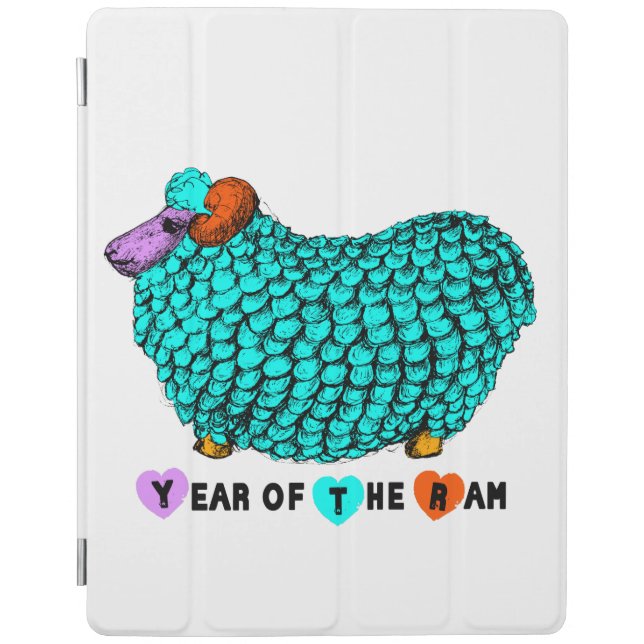Funny Turquoise Year of the Ram Sheep iPad Cover (Front)