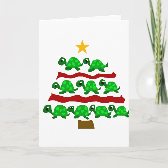 Funny Turtle Art Christmas Tree Design Holiday Card (Front)