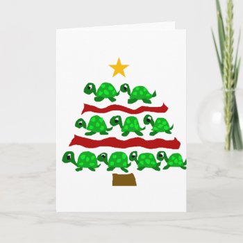 Funny Turtle Art Christmas Tree Design Holiday Card by ChristmasSmiles at Zazzle