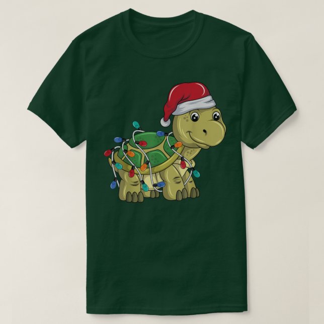 Funny Turtle Christmas Lights Christmas Turtle San T-Shirt (Design Front)