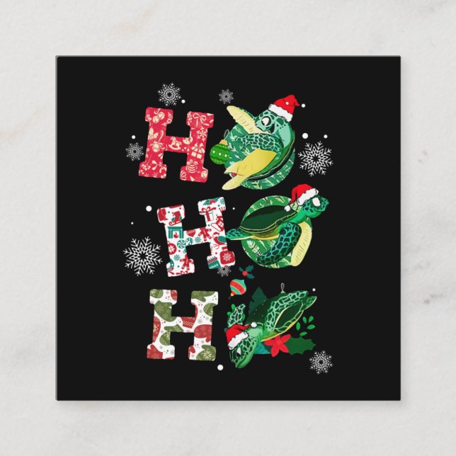 Funny Turtle Christmas Lovers Square Business Card (Front)