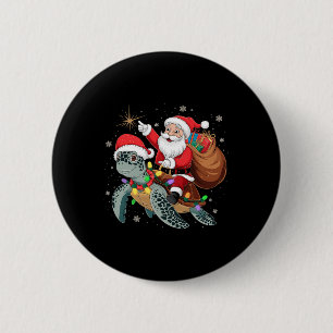 Funny Turtle Christmas Santa Riding Sea Turtle Xma Button