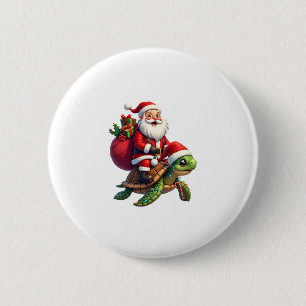 Funny Turtle Christmas Santa Riding Sea Turtle Xma Button
