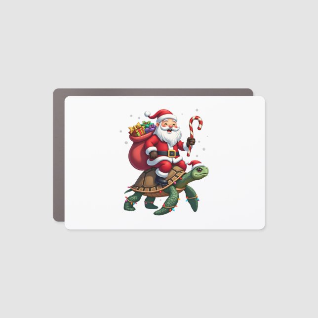 Funny Turtle Christmas Santa Riding Sea Turtle Xma Car Magnet (Front)