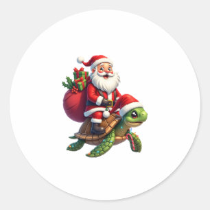 Funny Turtle Christmas Santa Riding Sea Turtle Xma Classic Round Sticker