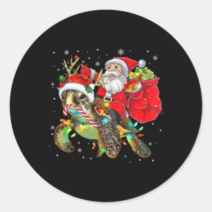 Funny Turtle Christmas Santa Riding Sea Turtle Xma Classic Round Sticker